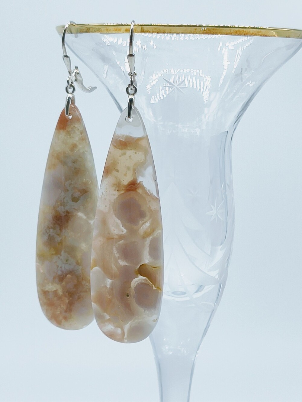 Sterling Silver Cherry Blossom Sakura Agate Drop Earrings
